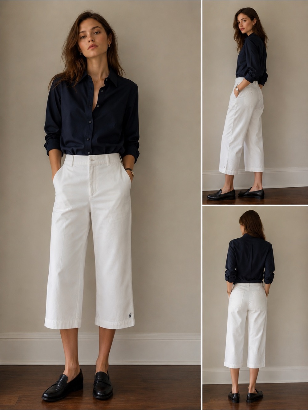 Ralph Lauren 100% Cotton White Cropped Wide-Leg Pants- Size 6!!